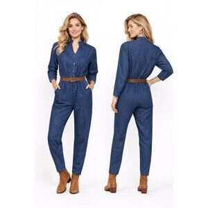 Vintage 1980s Torpedo International Denim Jumpsuit USA Western Size Small